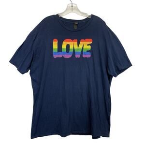 Anvil Rainbow LOVE Graphic T-Shirt 2XL Unisex Navy Blue Pride Tee Short Sleeve